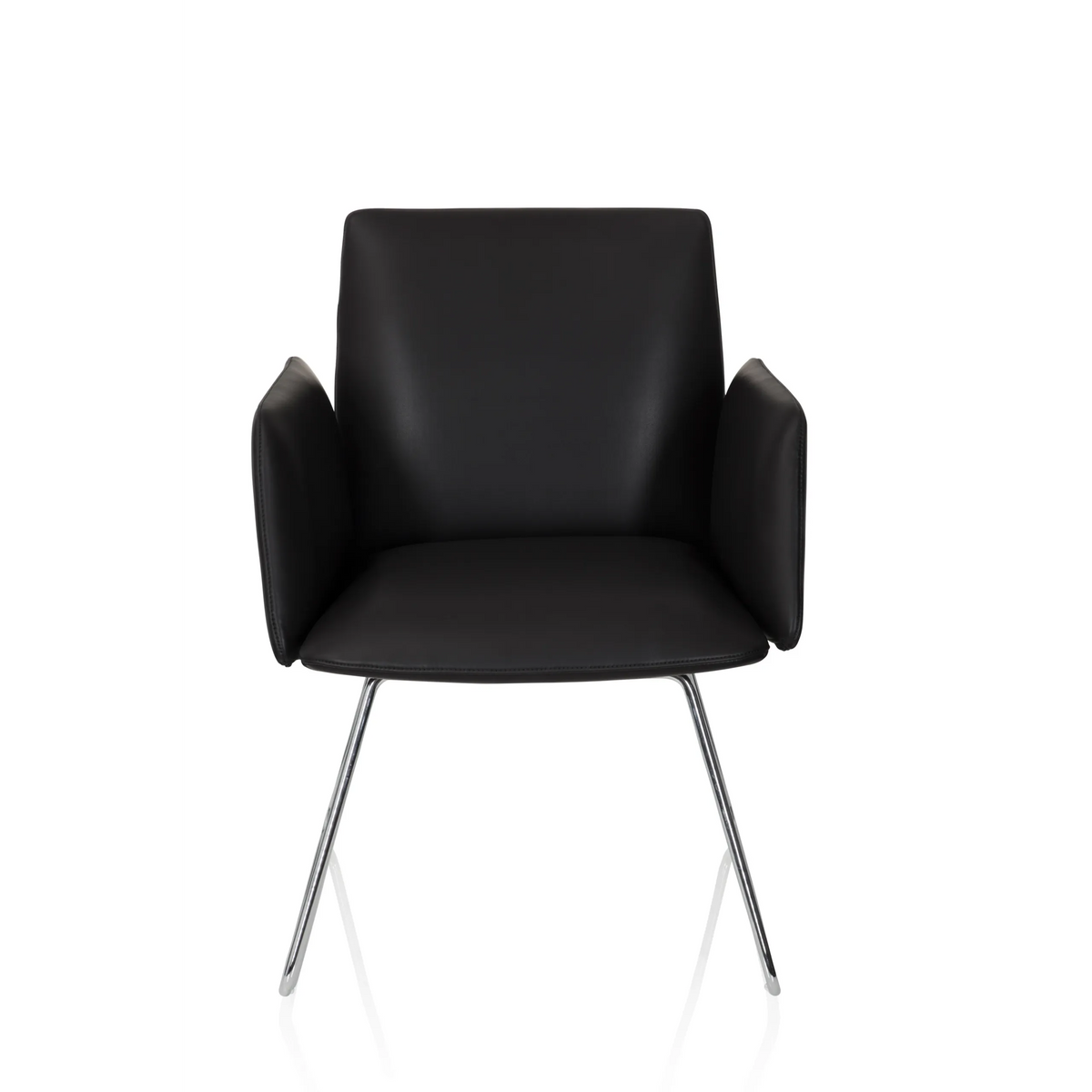 Chaise rembourrée noire DESIGNIA V avec accoudoirs et pieds fins en métal de hjh OFFICE – vue à 360° (vue de face 0°)