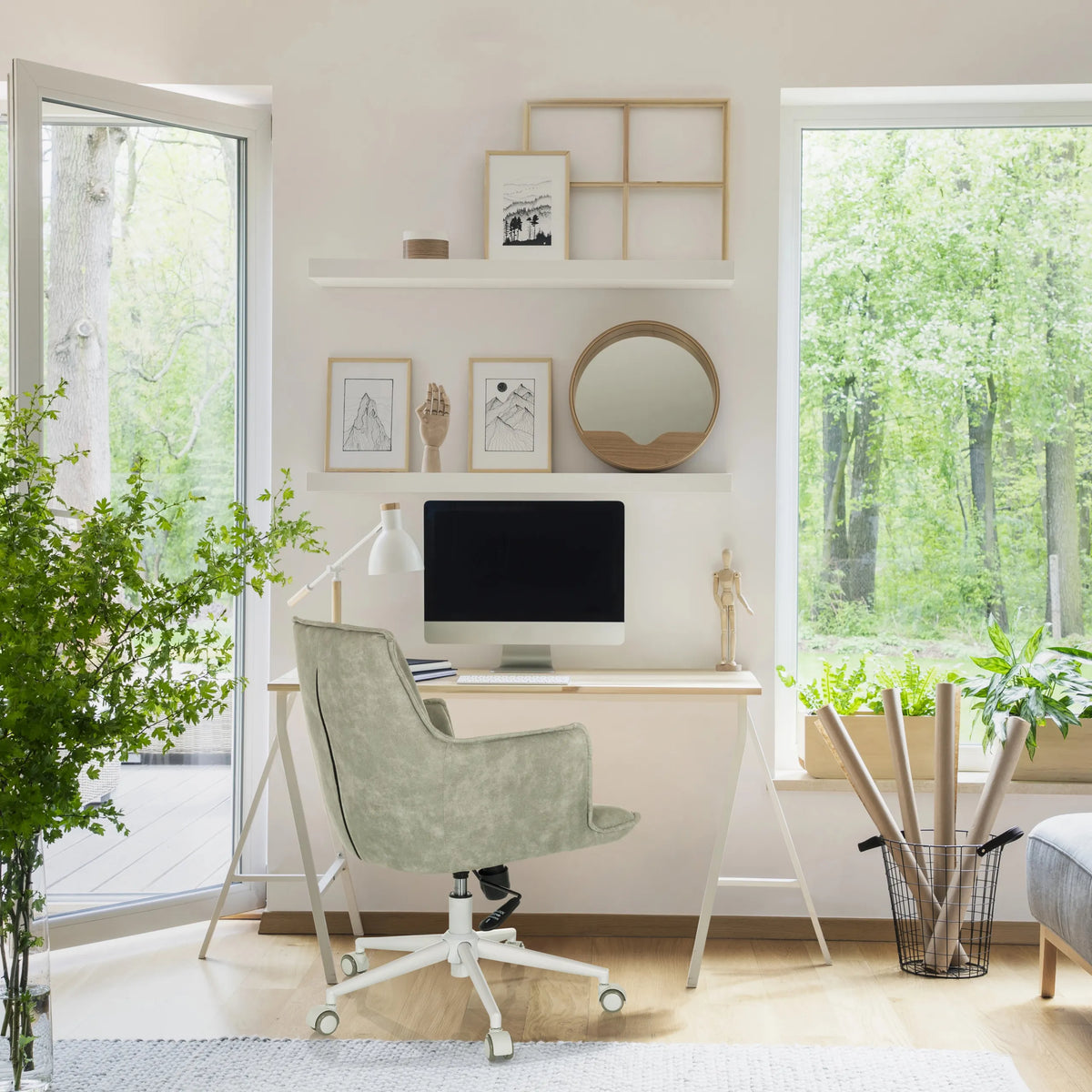 Siège de bureau à domicile SOLAO LIFE W gris avec roulettes dans un environnement de bureau lumineux de hjh LIVING