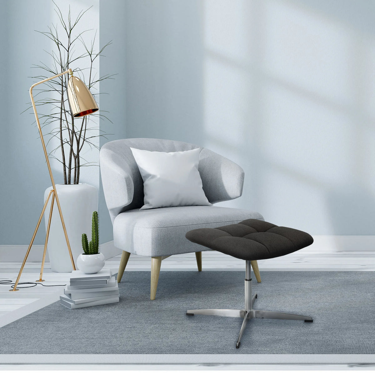 Tabouret rembourré noir SARANTO avec assise carrée rembourrée et pied en croix en métal de hjh OFFICE