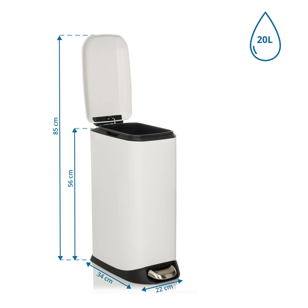Dessin technique de la poubelle CLEAN SLIM avec un volume de 20 l et une hauteur de 85 cm de hjh OFFICE