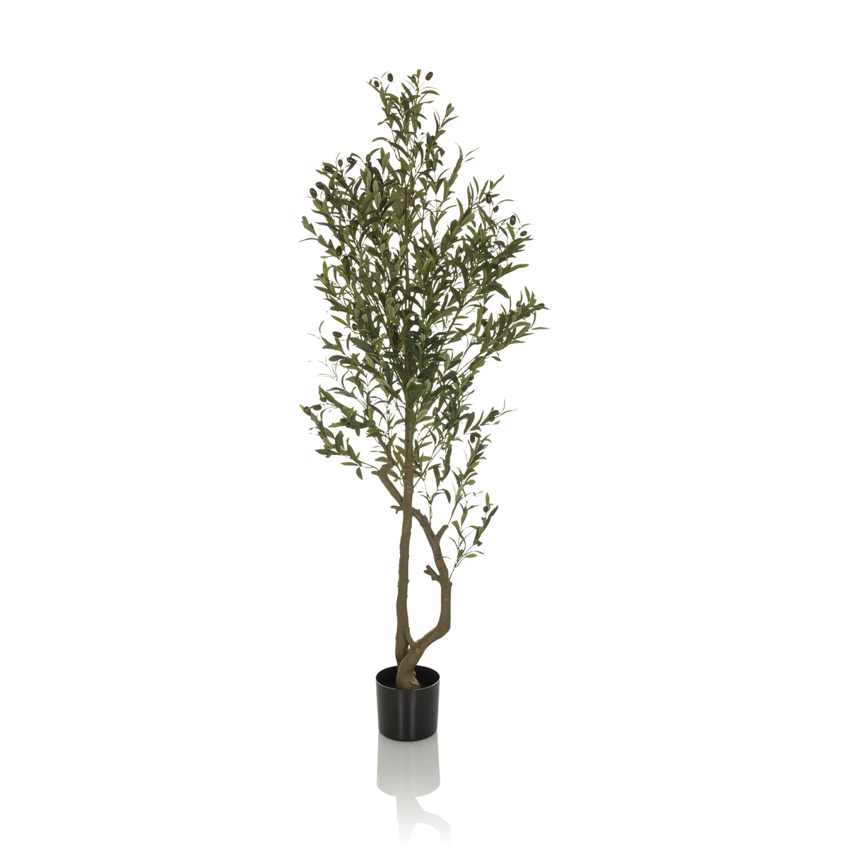Plante artificielle verte OLIVE I dans un pot noir simple de hjh OFFICE – vue à 360° (vue de face 0°)