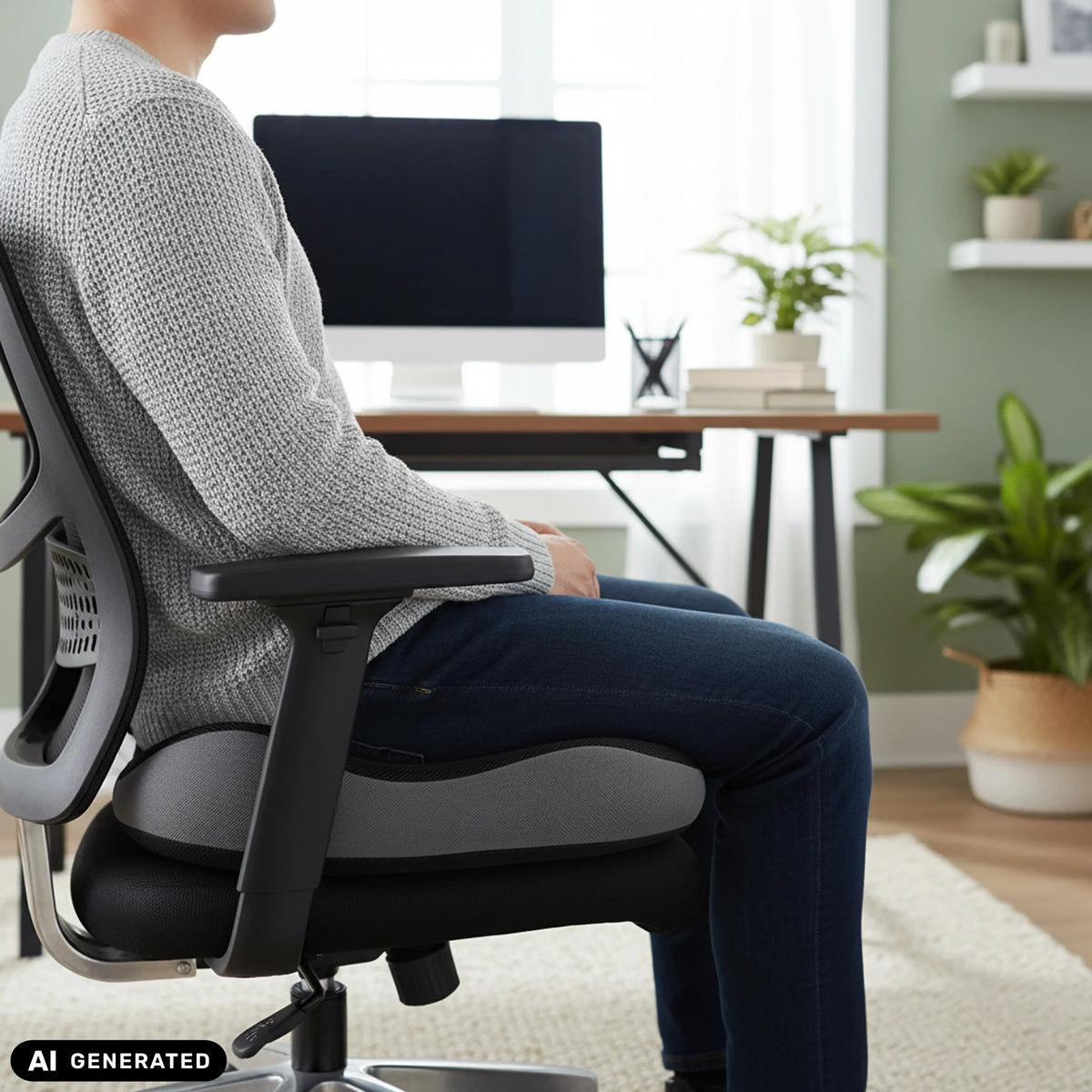Schwarzes Sitzkissen MEDISIT VI auf einem Bürostuhl von hjh OFFICE (KI-generiertes Bild)