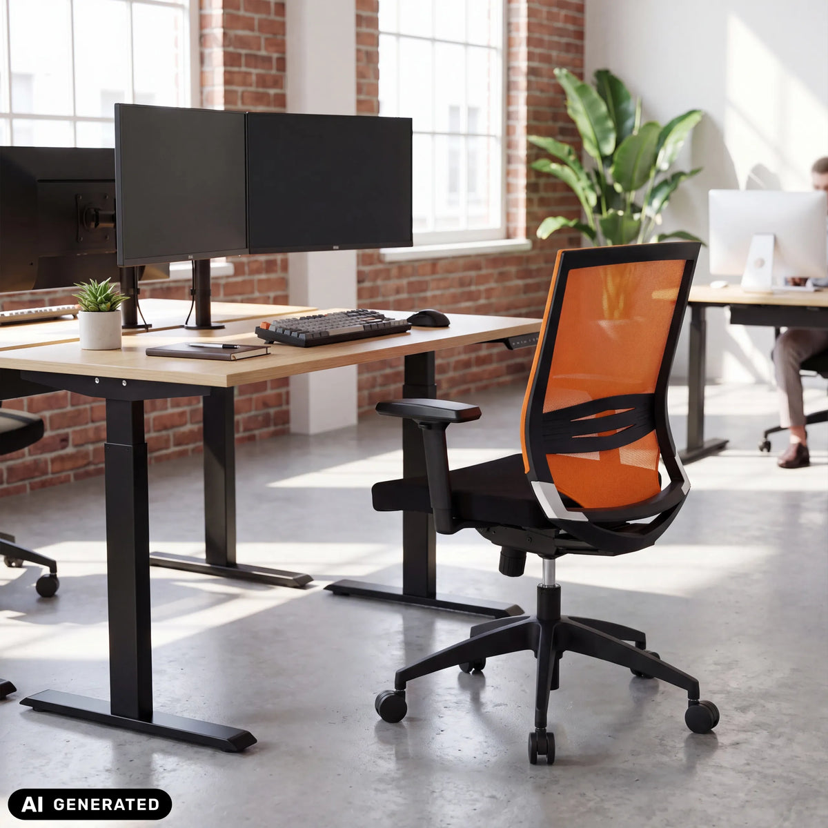 Siège de bureau de qualité professionnelle PORTO BASE en noir et orange de hjh OFFICE (image générée par IA)