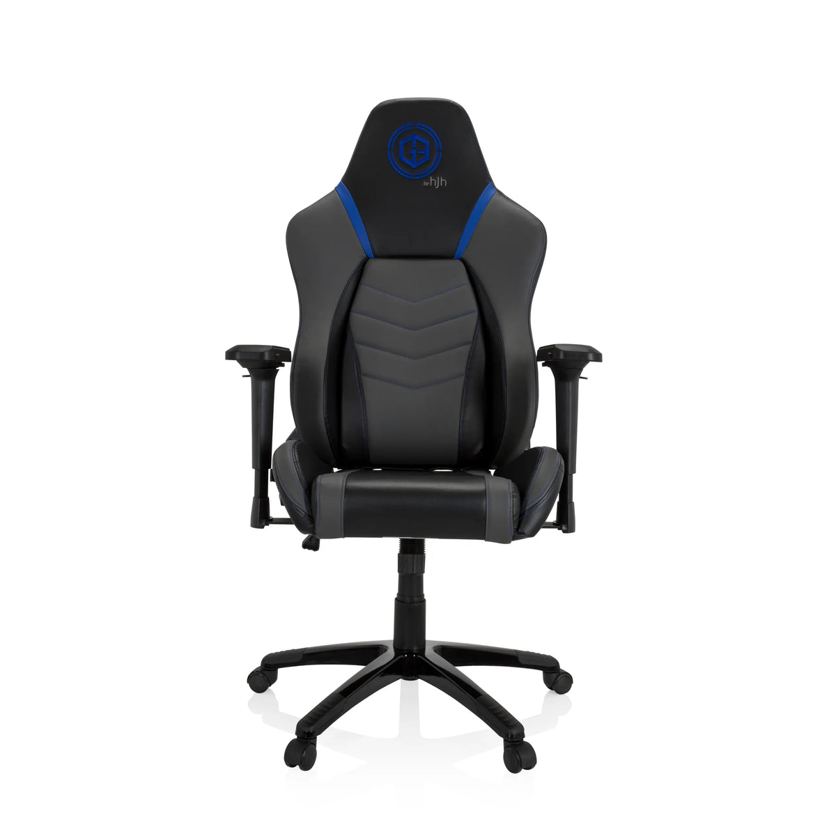 Fauteuil Gamer GAMEBREAKER POLARYS I gris bleu avec accoudoirs et base à cinq roulettes de hjh OFFICE – vue à 360° (vue de face 0°)