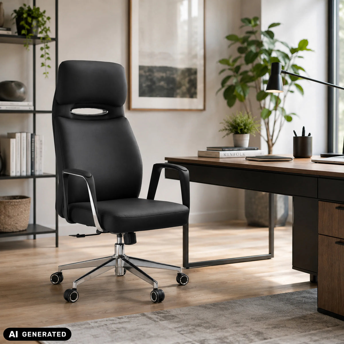 Siège de direction de qualité professionnelle VELVET ECO en noir avec structure chromée et roulettes pour moquette de hjh OFFICE
