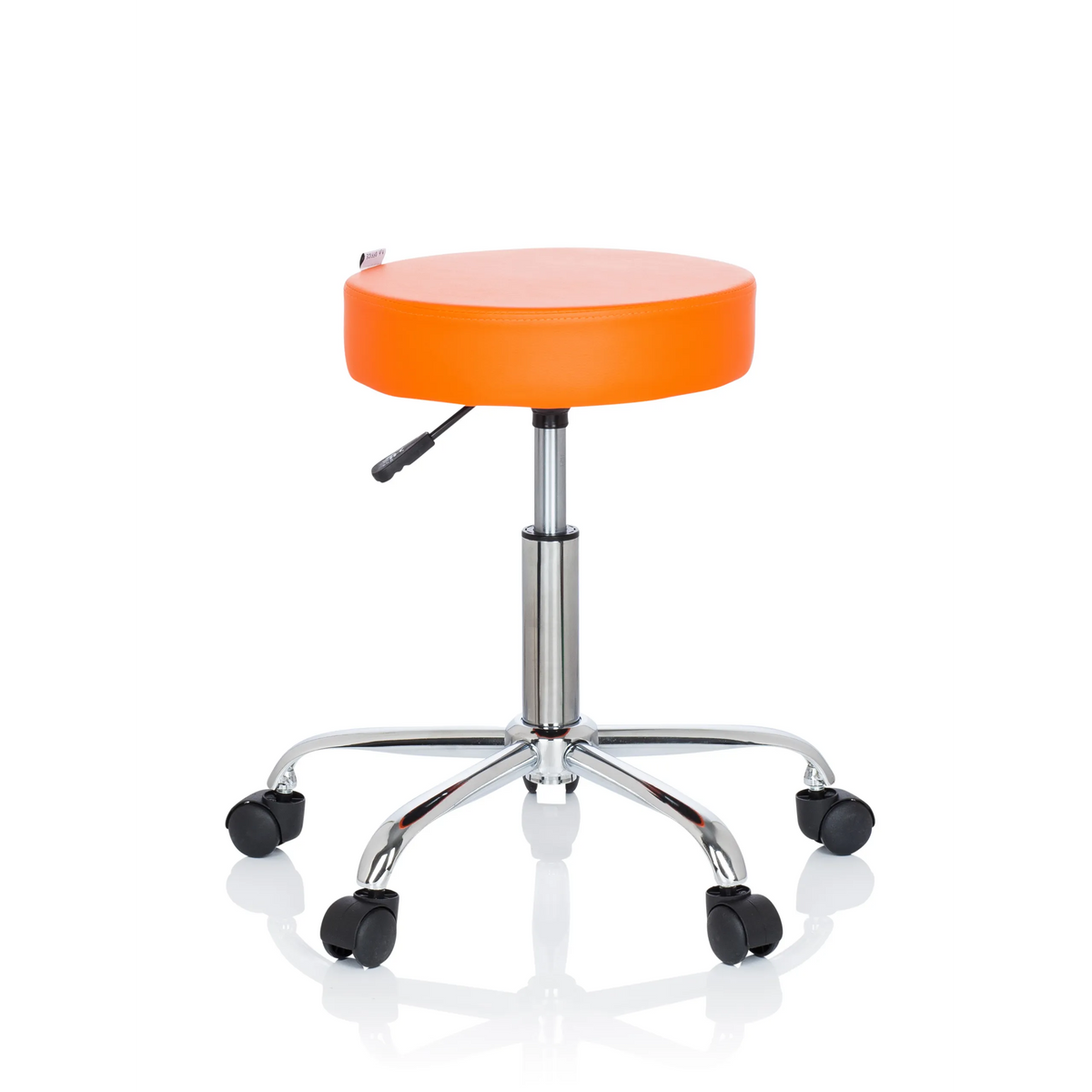 Tabouret pivotant orange OPERATOR II avec vérin à gaz et base à cinq roulettes de hjh OFFICE – vue à 360° (vue de face 0°)
