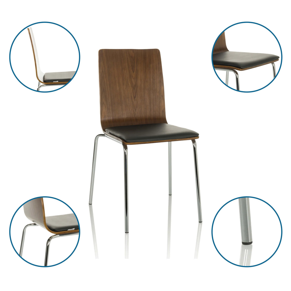 Siège visiteur PERIA avec dossier en bois, assise noire et structure chromée de hjh OFFICE