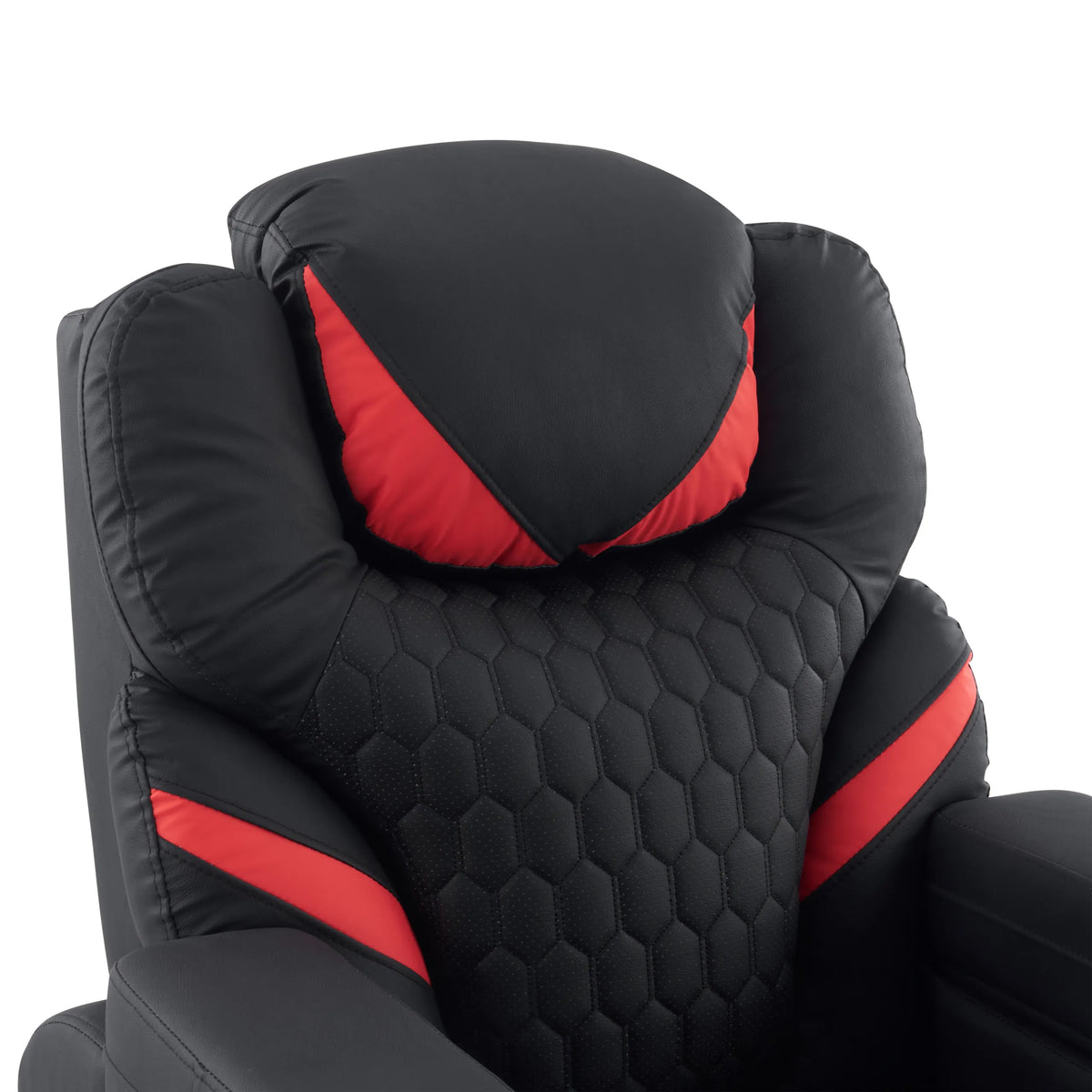 Dossier et appui-tête du fauteuil de salon Game Sport RX en noir et rouge avec surpiqûres en nid d'abeille de hjh OFFICE