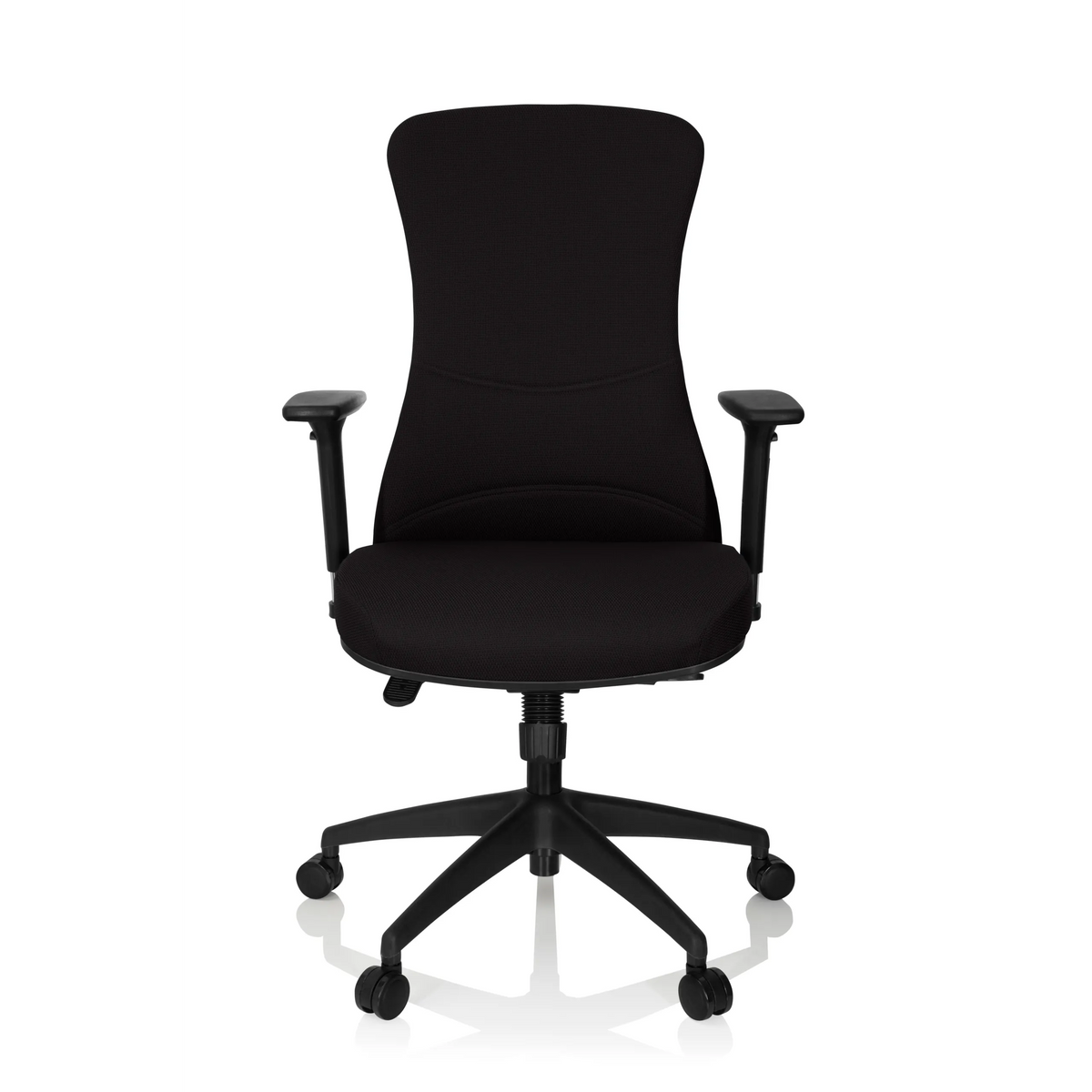 Siège de bureau de qualité professionnelle OFFICE XT PRO noir avec accoudoirs et base à cinq roulettes de hjh OFFICE – vue à 360° (vue de face 0°)