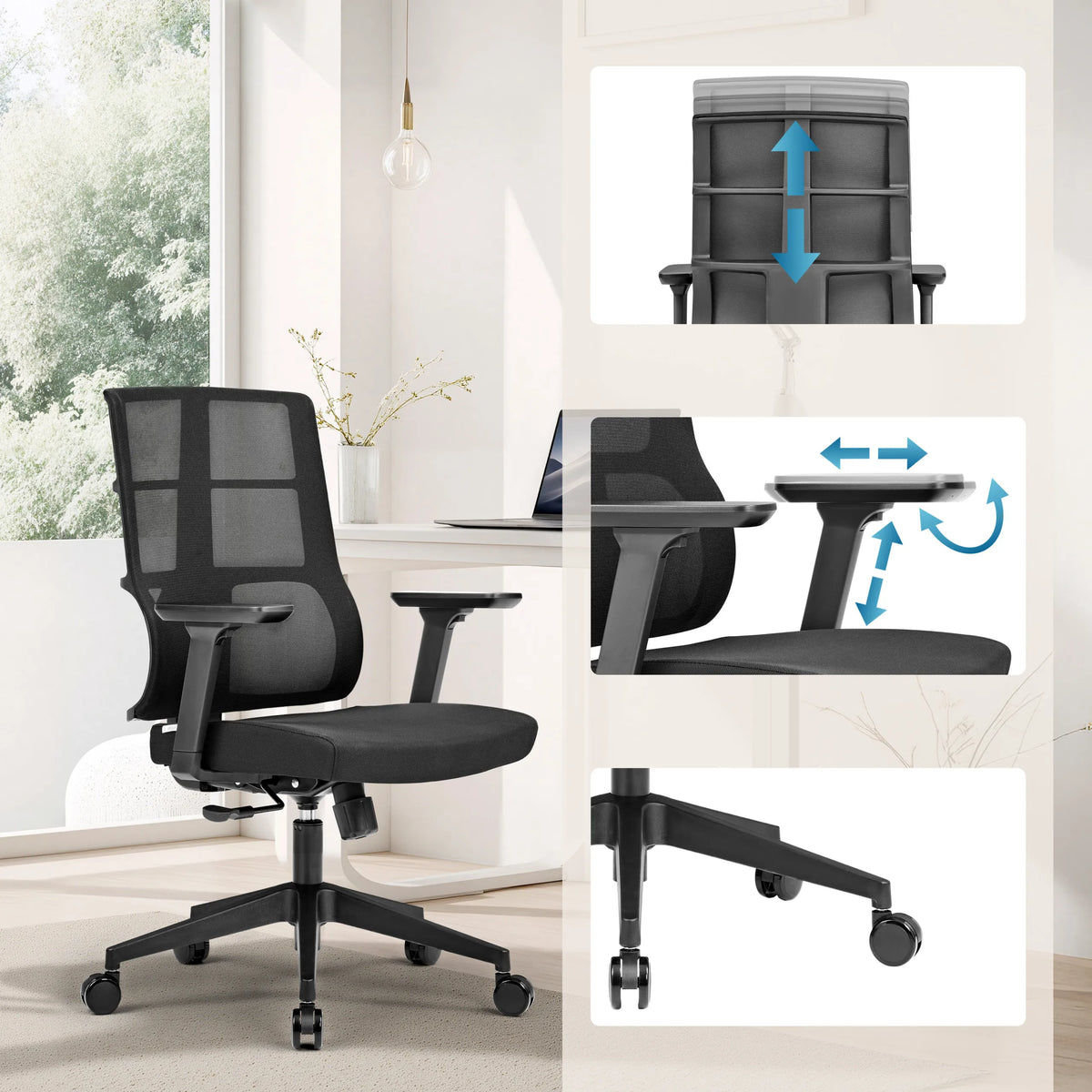 Fonctions réglables du Siège de bureau de qualité professionnelle SPINIO avec accoudoirs et vérin à gaz de hjh OFFICE