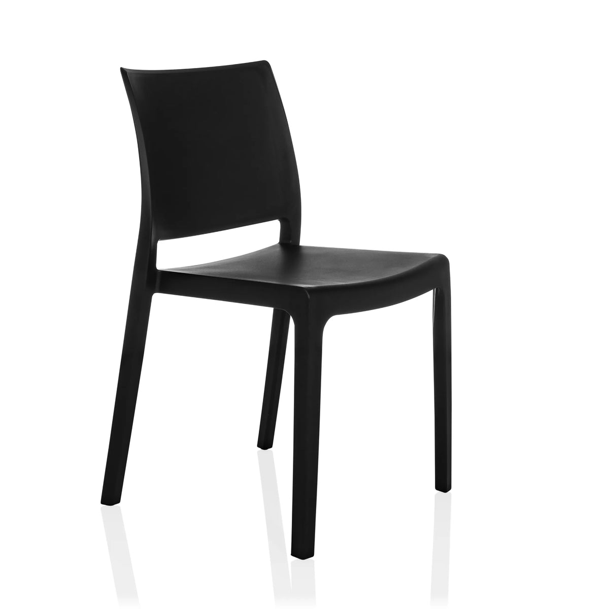 Chaise d'extérieur noire T37 V avec dossier simple et quatre pieds de hjh LIVING – vue à 360° (vue de trois quarts avant 45°)