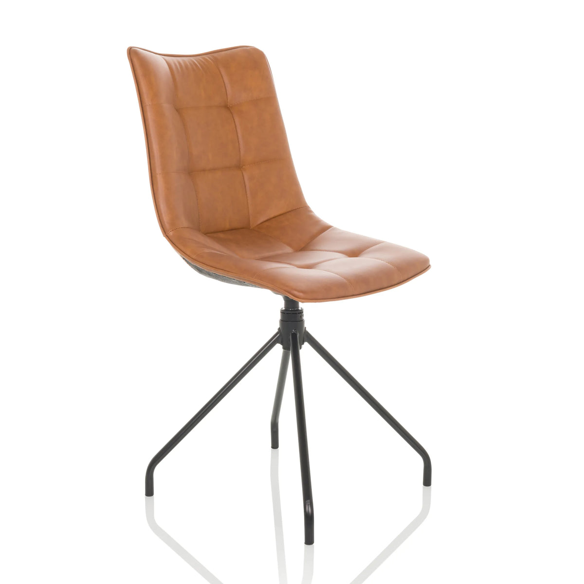 Chaise rembourrée marron TARVISO PU avec surpiqûres et structure à quatre pieds de hjh OFFICE – vue à 360° (vue de trois quarts avant 45°)