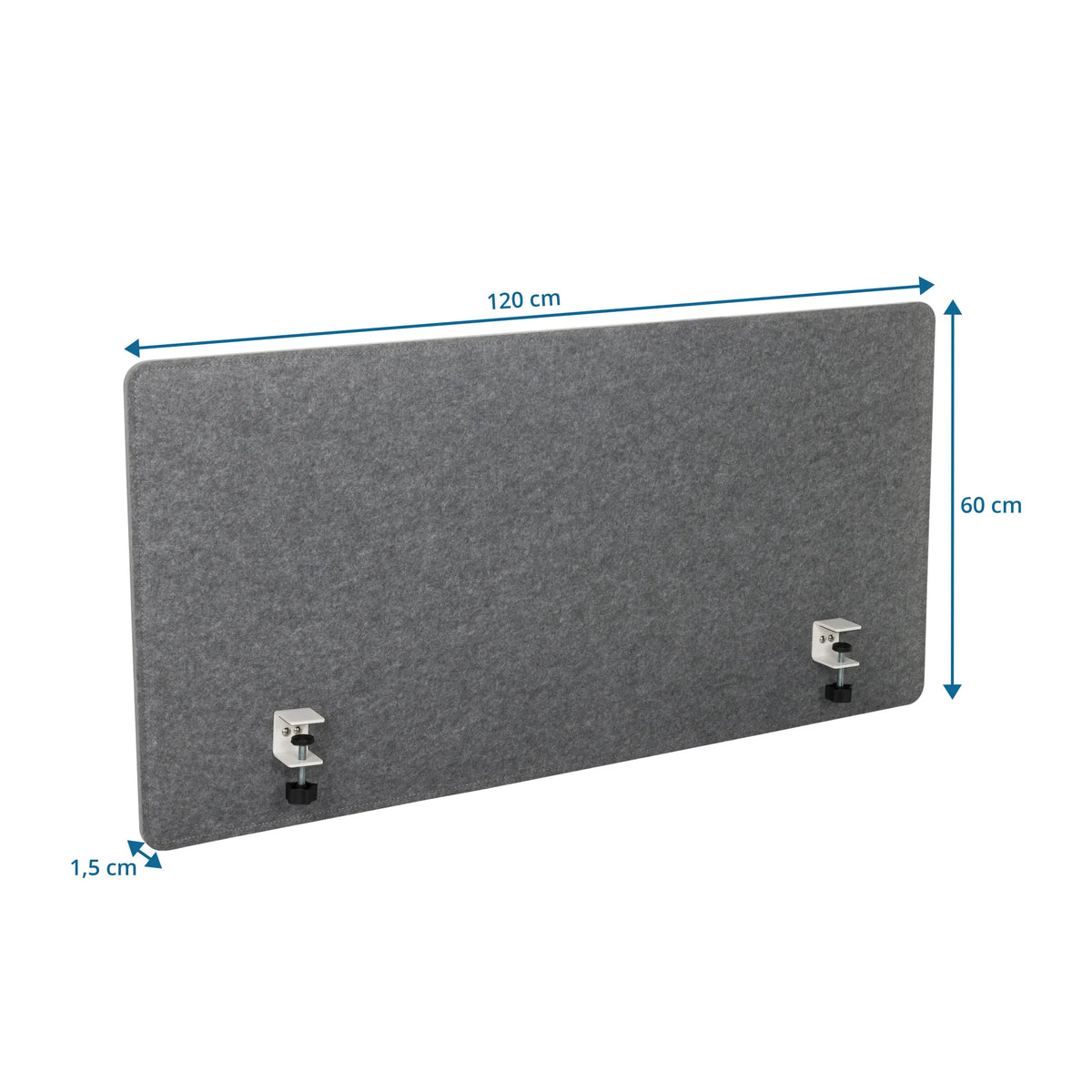 Vue dimensionnelle de la Cloison de table FLEXMIUT 3D en gris, 120 × 60 cm, de hjh OFFICE