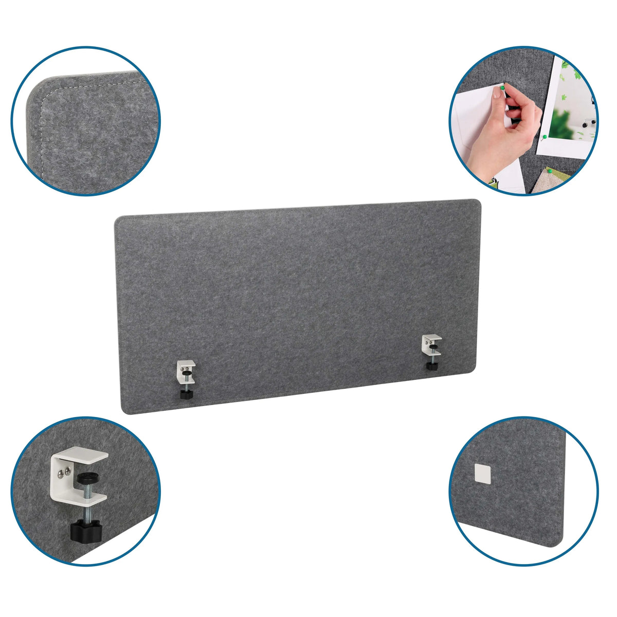 Cloison de table grise FLEXMIUT 3D avec clips de fixation et coins arrondis de hjh OFFICE