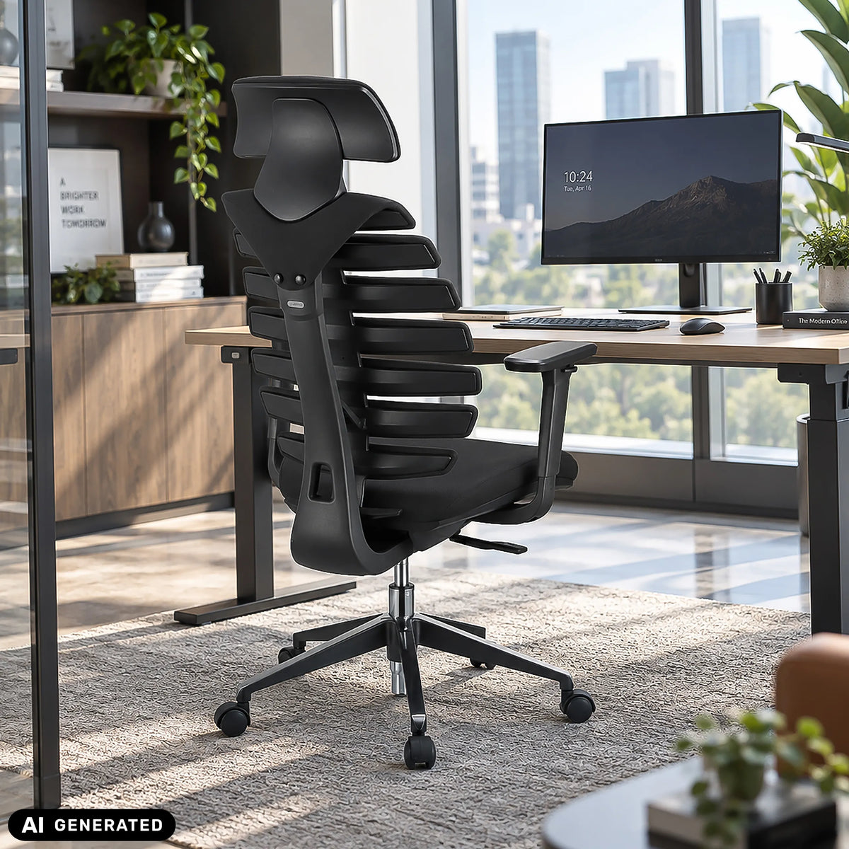 Siège de bureau de qualité professionnelle ERGO LINE II PRO noir avec dossier en maille et appui-tête de hjh OFFICE (image générée par IA)