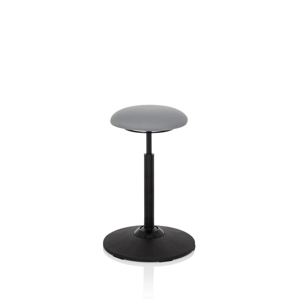 Siège assis-debout BALANCE SIT gris avec assise ronde et pied noir de hjh OFFICE – vue à 360° (vue de face 20°)