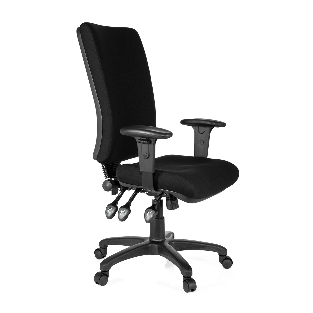 Siège de bureau de qualité professionnelle ZENIT HIGH noir avec accoudoirs et base à cinq roulettes de hjh OFFICE – vue à 360° (vue de trois quarts avant 60°)