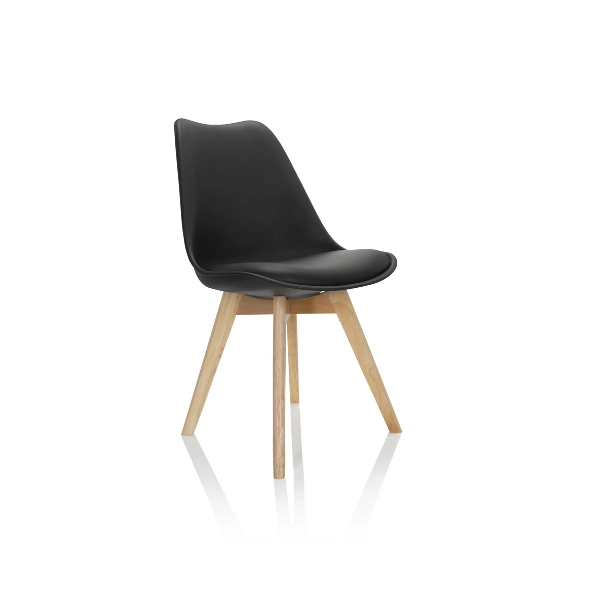 Chaise à coque SCANDI 4 noire avec quatre pieds en bois clair de hjh OFFICE – vue à 360° (vue de trois quarts avant 40°)