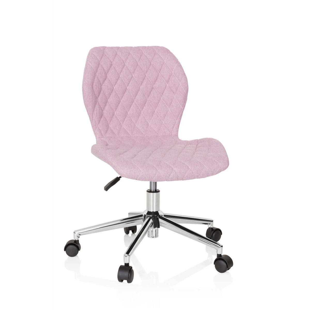 Chaise pivotante pour des enfants JOY II rose avec aspect capitonné et base à cinq roulettes de hjh OFFICE – vue à 360° (vue de face 20°)