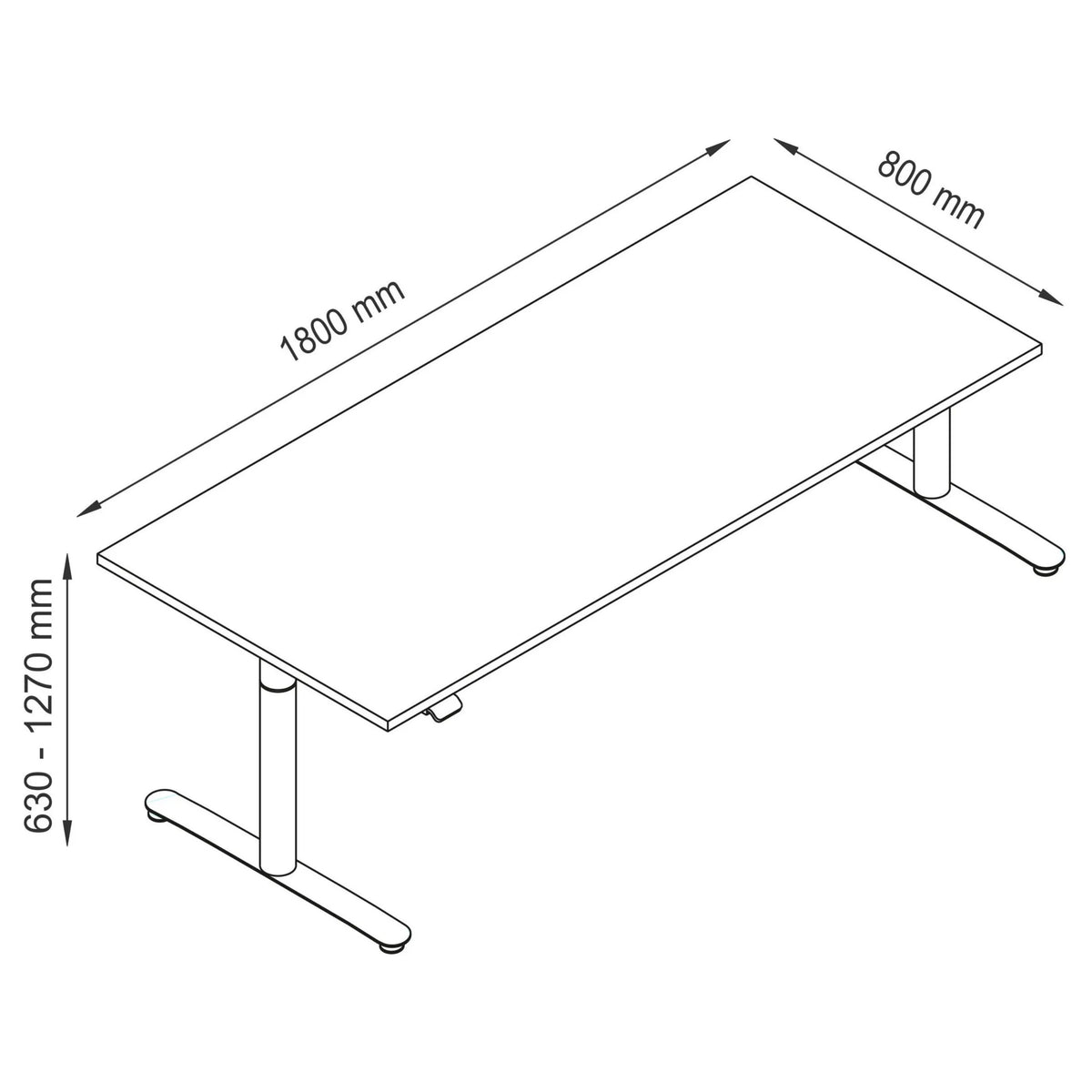 Dessin technique du bureau XDLR 19 G de 1800 x 800 mm de hjh OFFICE PRO