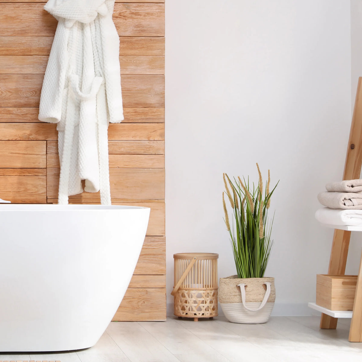 Plante artificielle CORTADERIA I dans un panier beige avec des herbes vertes de hjh OFFICE