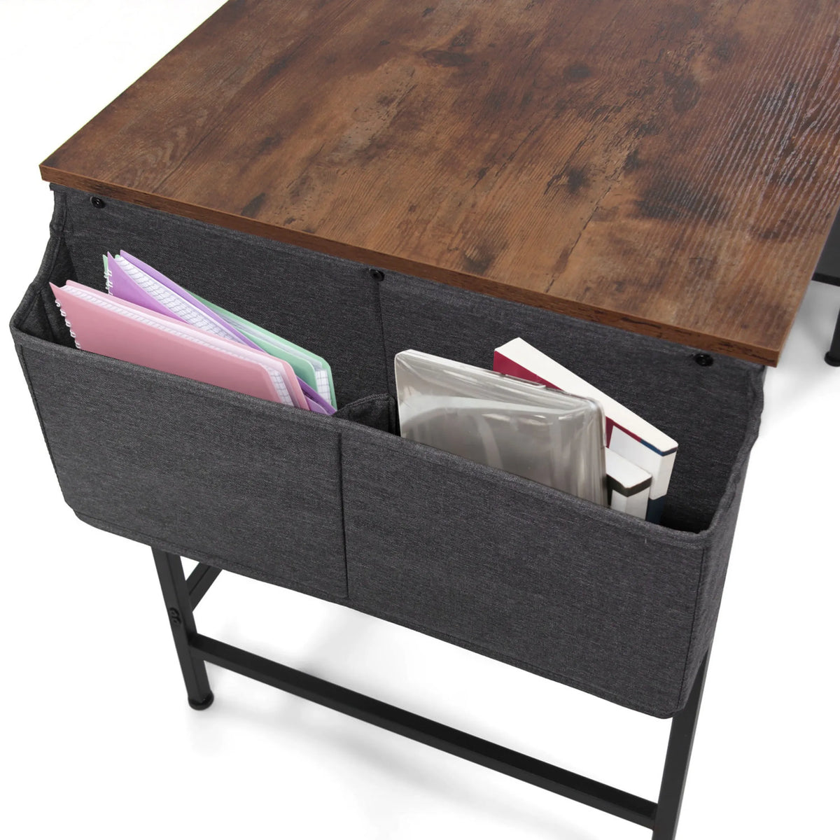 Sacs de rangement en tissu gris pour documents sous le plateau du bureau WORKSPACE H I de hjh OFFICE