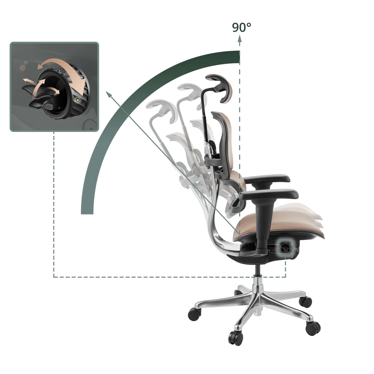 Dossier réglable avec un angle d'inclinaison de 90 degrés du Siège de direction de luxe ERGOHUMAN ULTRA L GEN2 de hjh OFFICE
