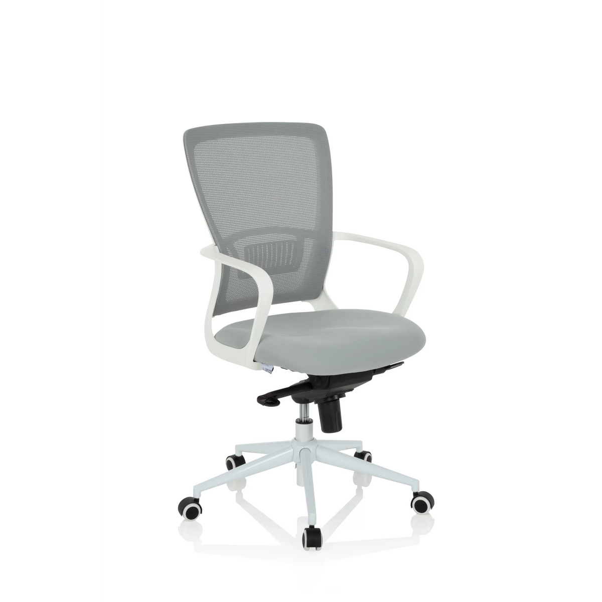 Siège de bureau à domicile ESTRIA gris avec dossier en maille et base à cinq roulettes de hjh OFFICE – vue à 360° (vue de trois quarts avant 40°)