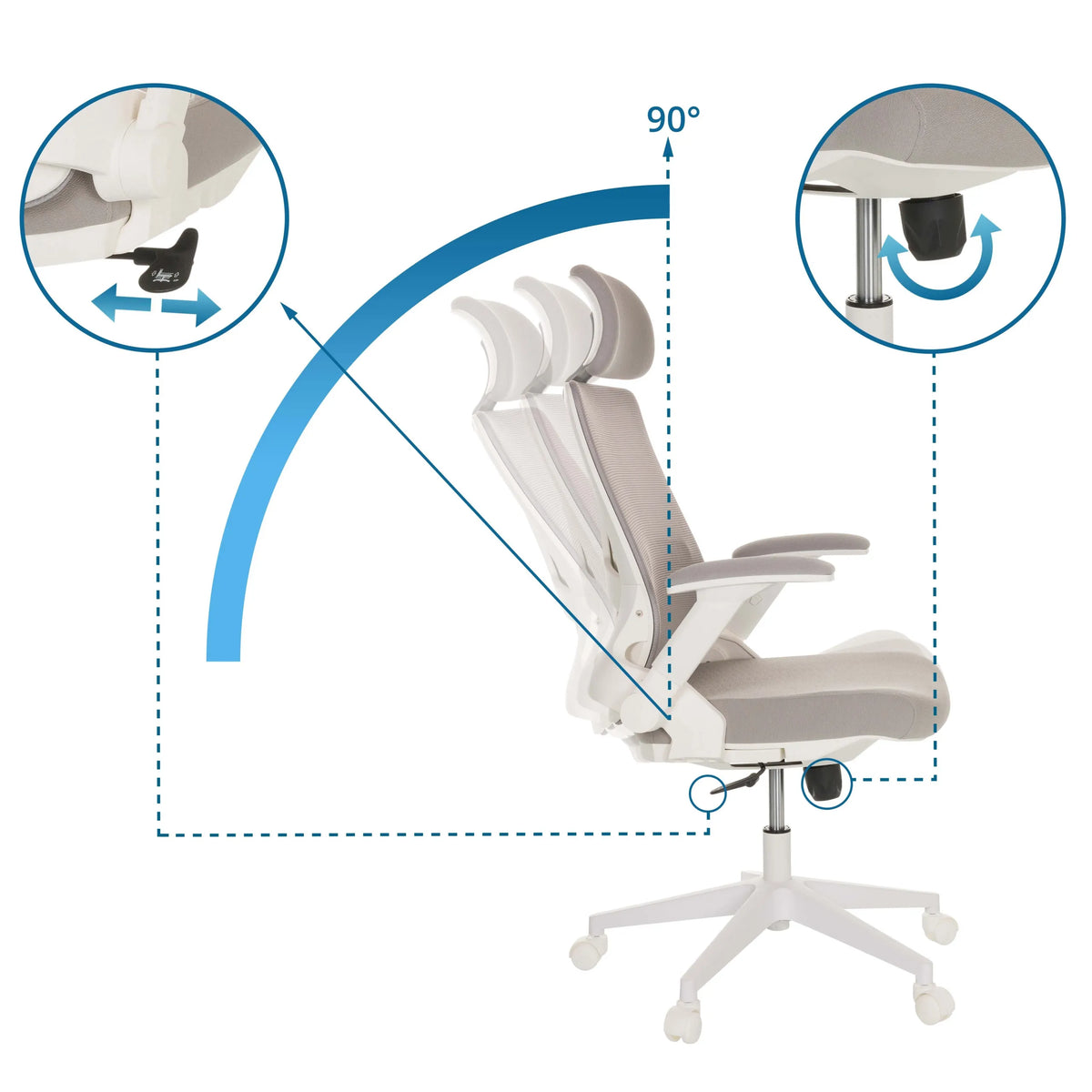 Mécanismes de réglage du Siège de bureau à domicile VENDO W avec inclinaison à 90° de hjh OFFICE