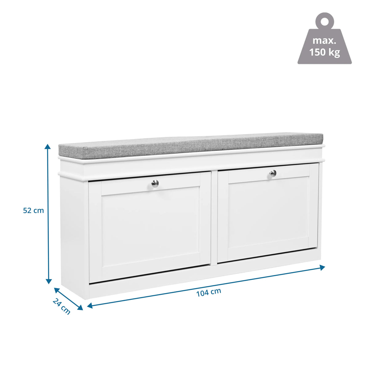 Dessin coté de l'armoire à chaussures Estha 11 de 104 × 52 cm avec une capacité de charge maximale de 150 kg de hjh LIVING