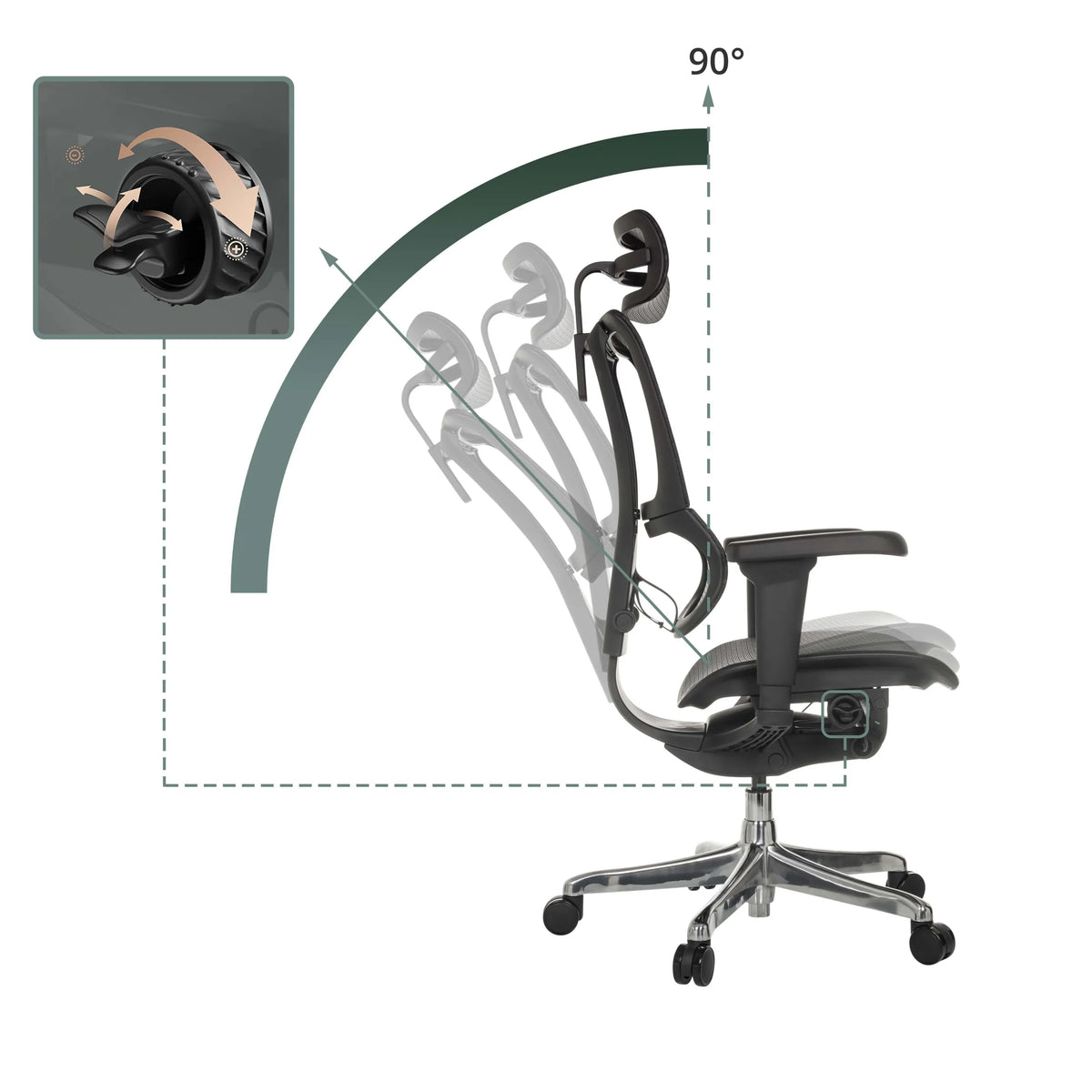 Dossier réglable du siège de direction de luxe ERGOHUMAN SLIM ULTRA GEN2 avec un angle d'inclinaison de 90° de hjh OFFICE