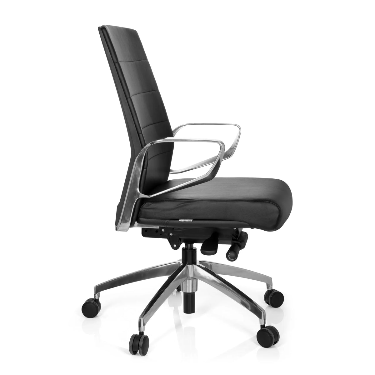 Siège de bureau de qualité professionnelle PROVIDER noir avec rembourrage capitonné et base à cinq roulettes de hjh OFFICE – vue à 360° (vue de profil 80°)
