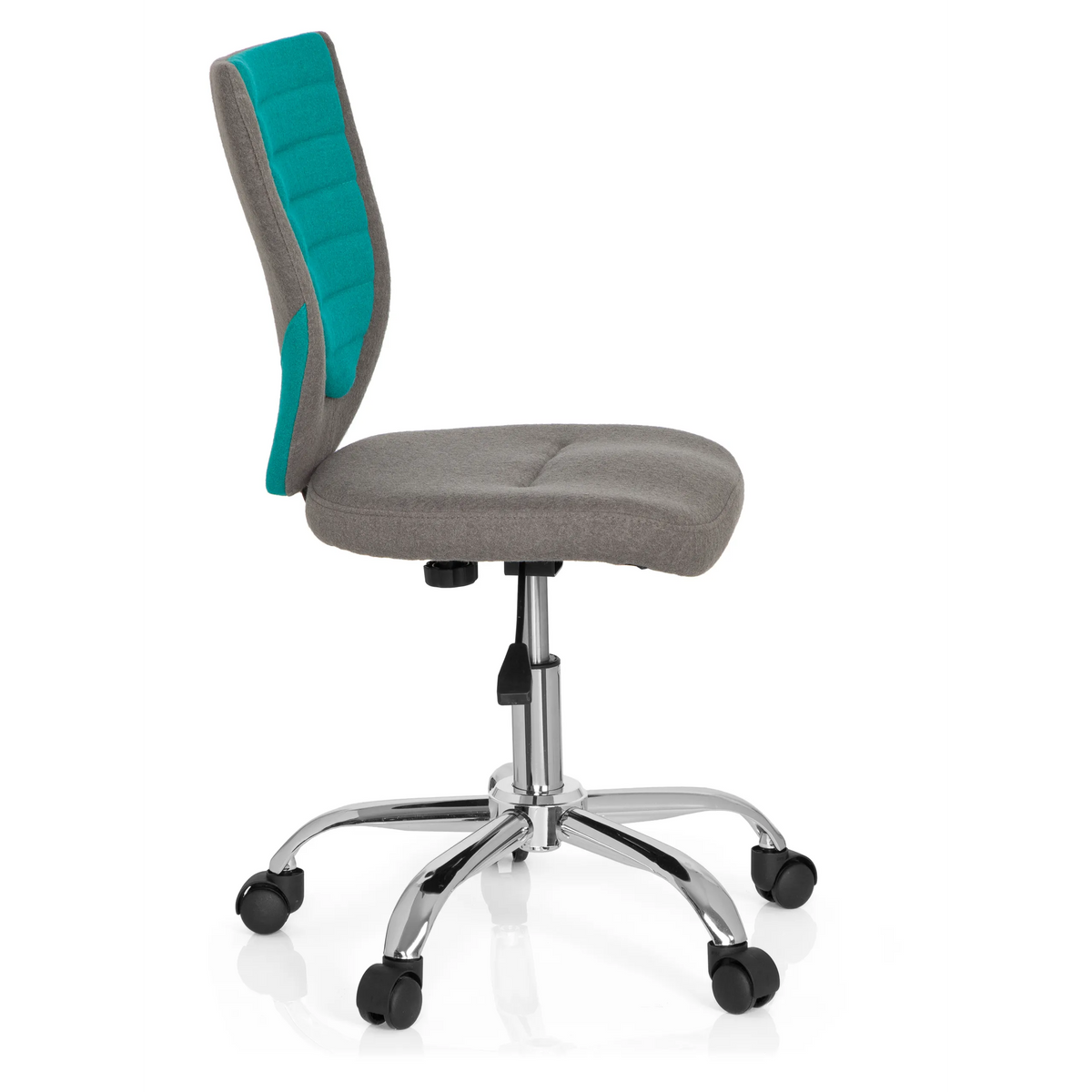 Chaise pivotante pour des enfants KIDDY COMFORT gris turquoise avec pied en étoile et cinq roulettes de hjh OFFICE – vue à 360° (vue de profil 80°)