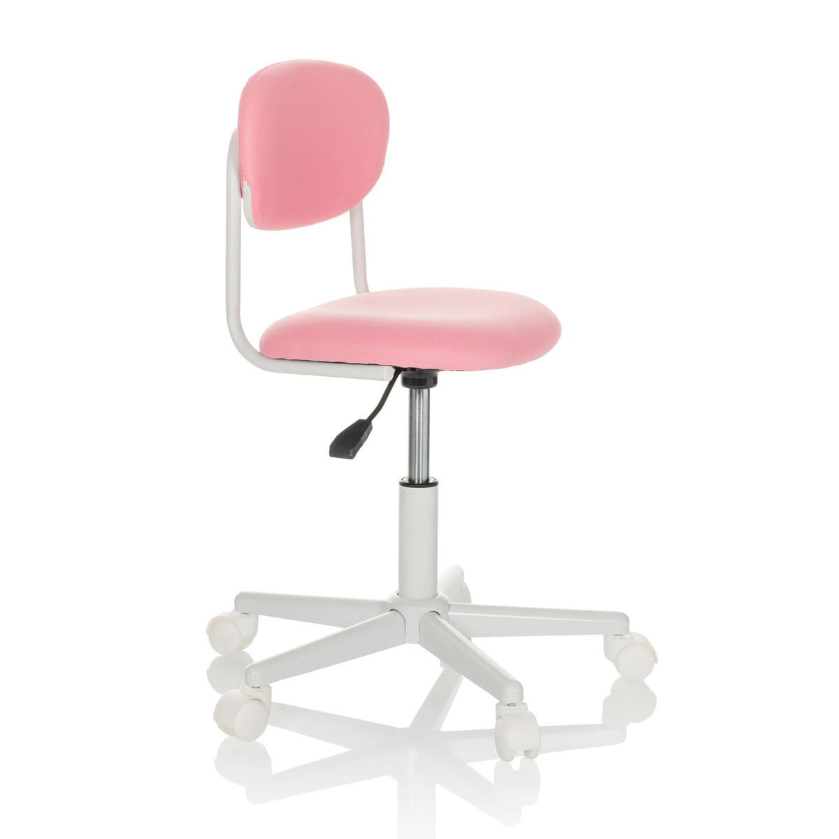 Chaise pivotante pour des enfants KIDDY BASE I rose avec piètement en étoile et cinq roulettes de hjh OFFICE – vue à 360° (vue de trois quarts avant 60°)
