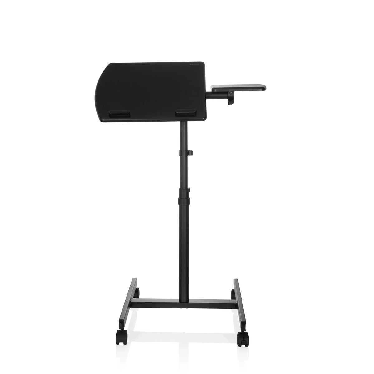 Bureau assis-debout VM-SL noir avec étagère de rangement et piètement en U sur roulettes de hjh OFFICE – vue à 360° (vue de face 0°)