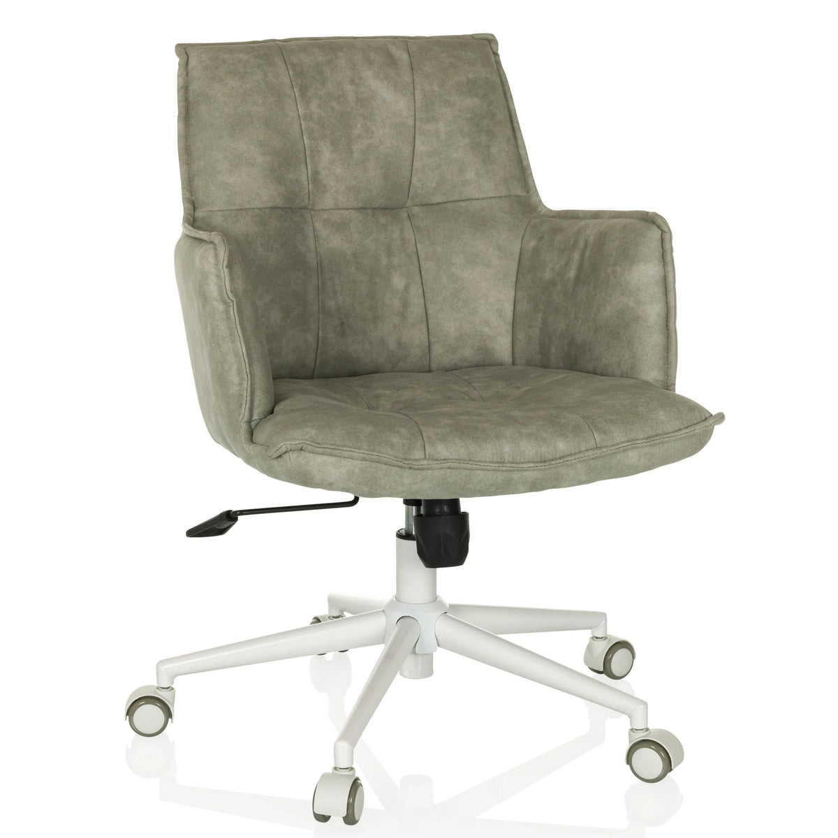 Siège de bureau à domicile SOLAO LIFE W gris avec revêtement matelassé et piètement blanc à cinq roulettes de hjh LIVING – vue à 360° (vue de face 15°)