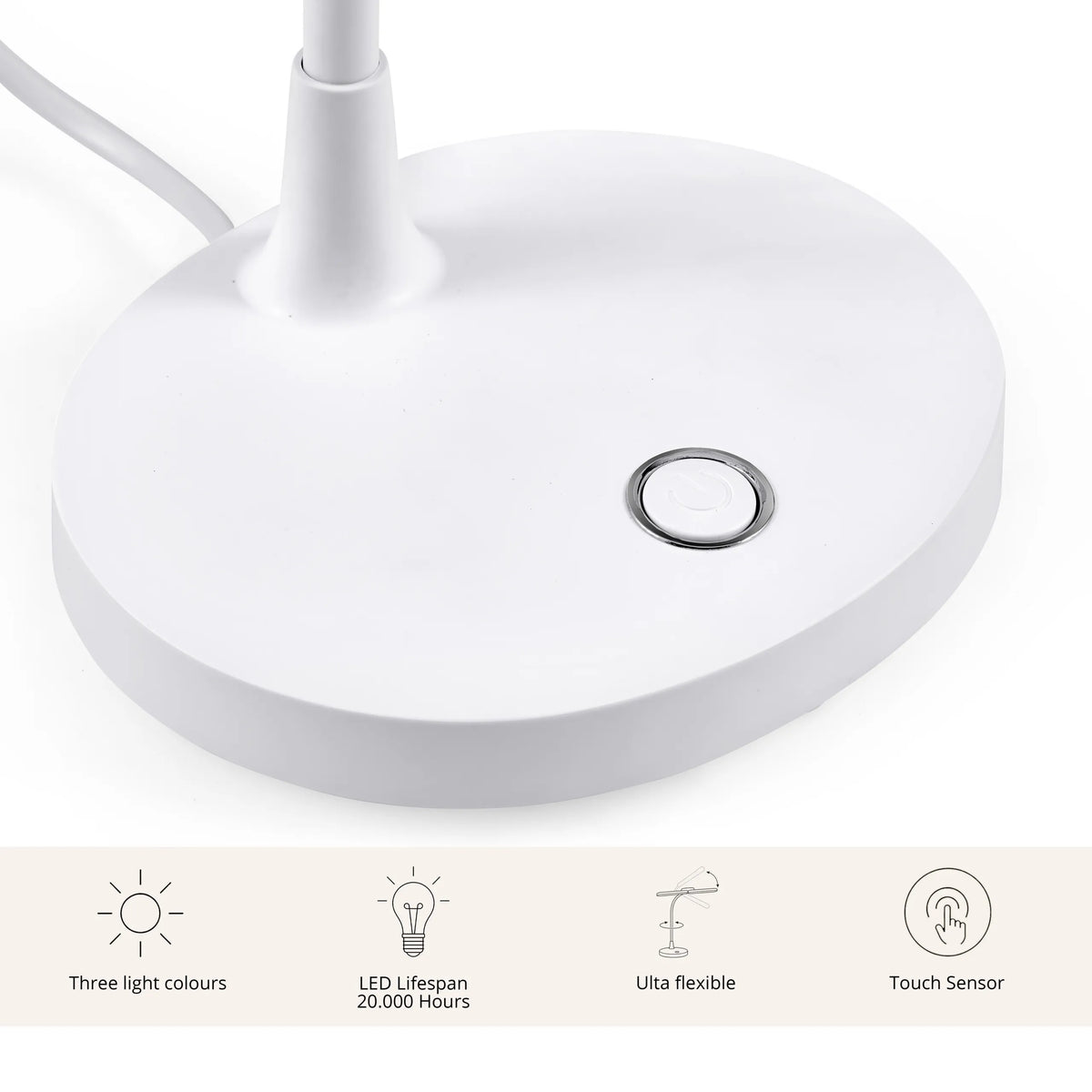 Pied blanc avec capteur tactile intégré de la lampe de bureau Lumanova D6 de hjh OFFICE