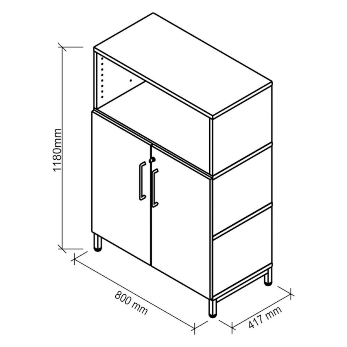 Dessin technique de l'armoire FlexWall de 1180 × 800 mm de hjh OFFICE PRO