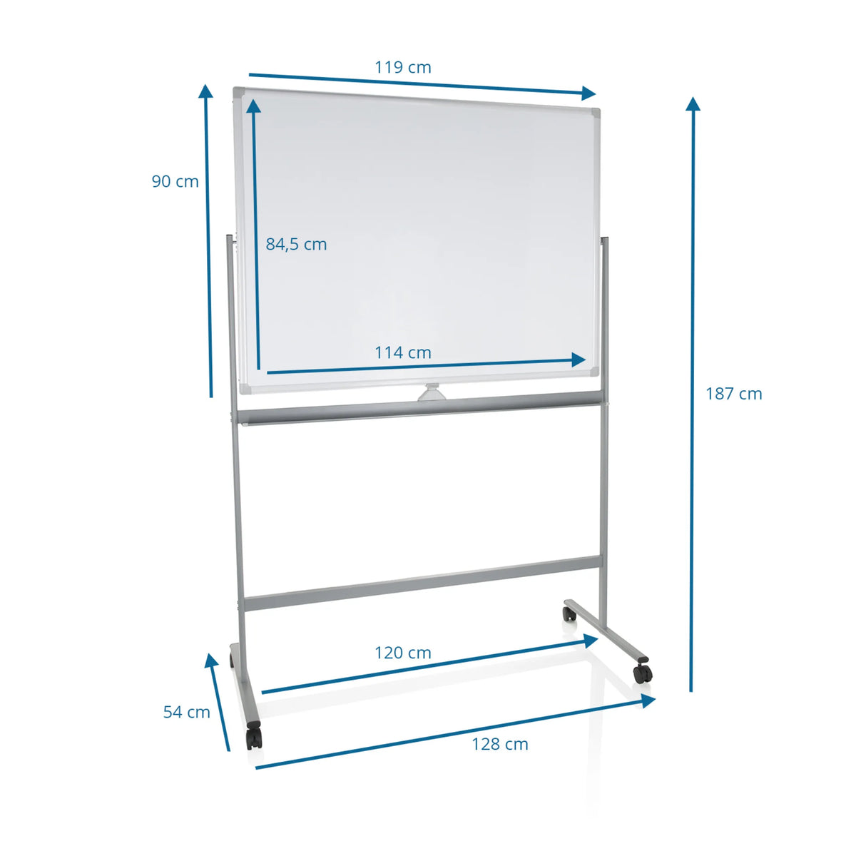 Dessin technique du Tableau blanc MULTIBOARD I d'une hauteur totale de 187 cm de hjh OFFICE