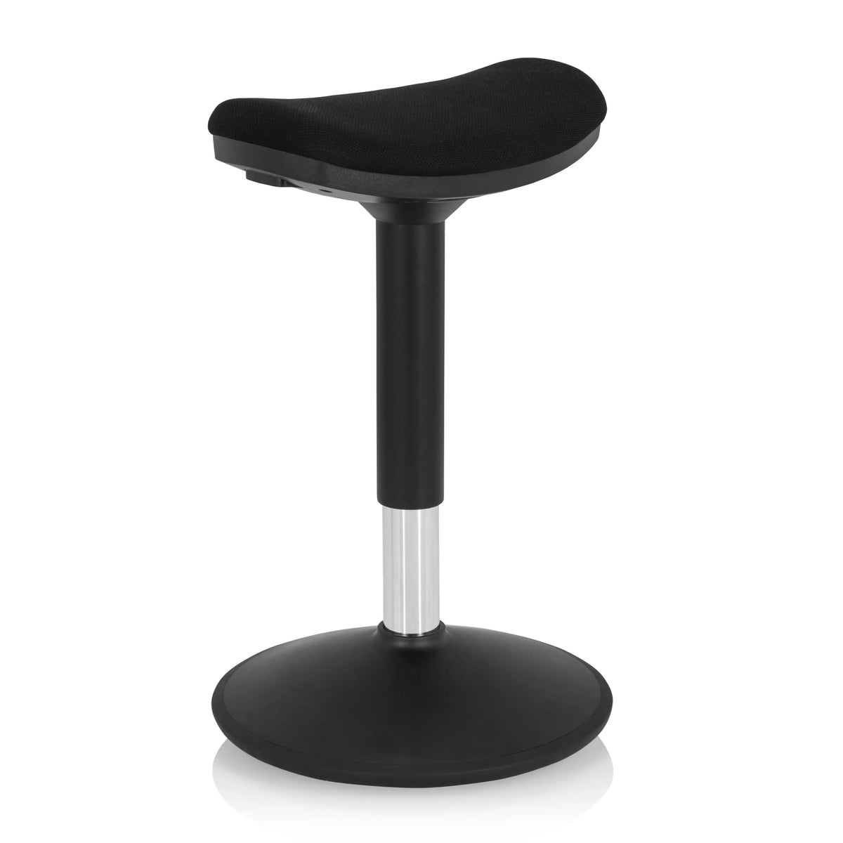 Siège assis-debout BALANCE SIT I B noir avec assise incurvée et pied rond de hjh OFFICE – vue à 360° (vue de trois quarts avant 40°)