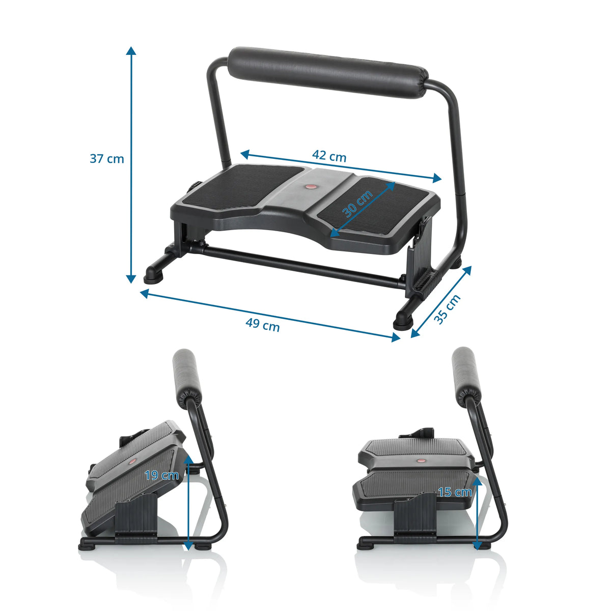 Dessin coté du Repose-pieds PODI F avec une largeur de 49 cm et une hauteur de 37 cm de hjh OFFICE