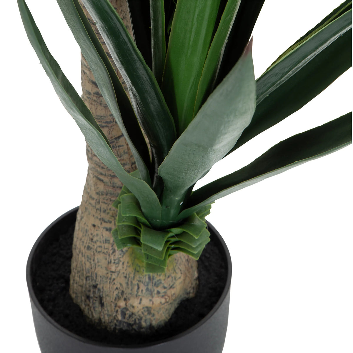 Tronc et feuilles vertes de la Plante artificielle YUCCA dans un pot noir de hjh OFFICE