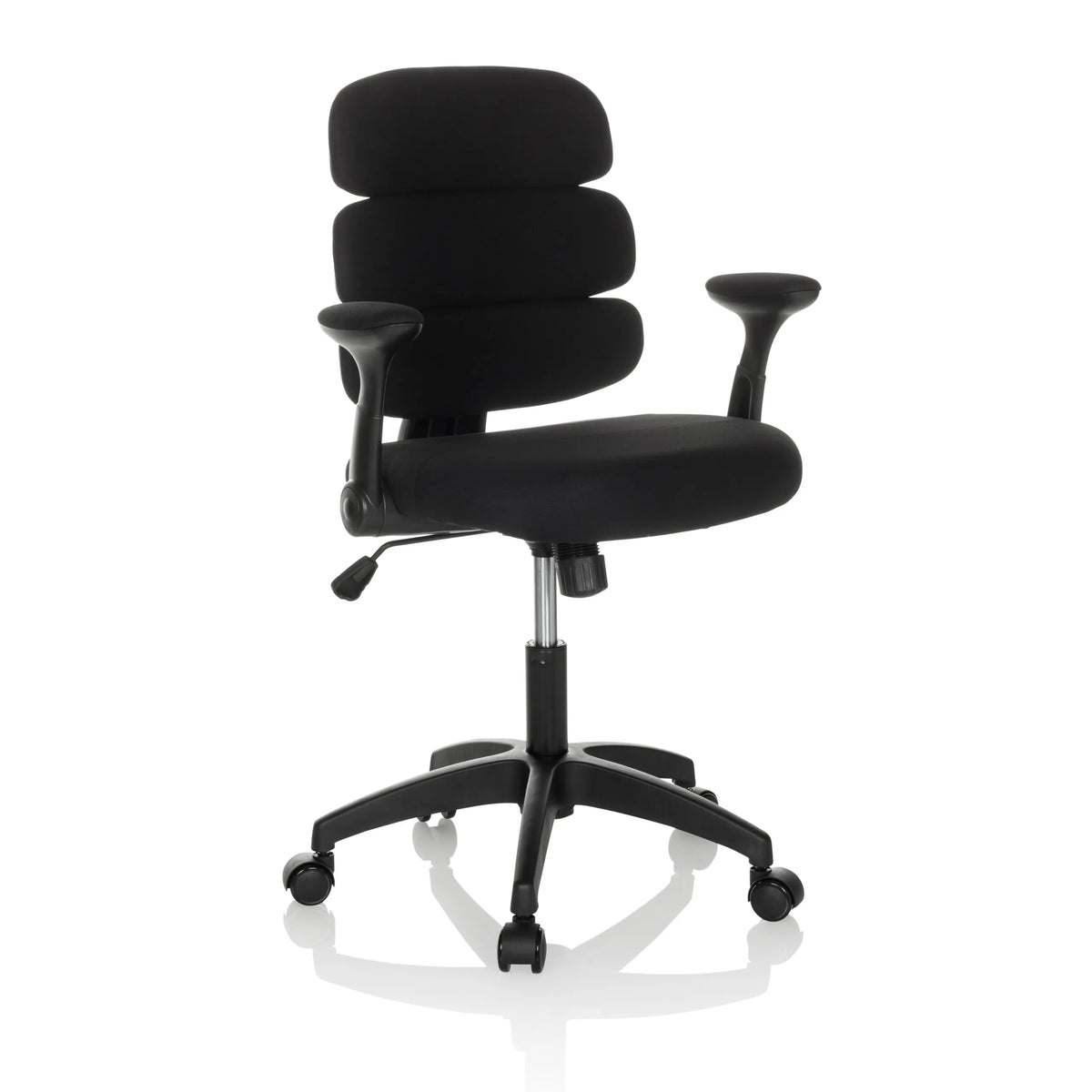 Chaise pivotante pour des enfants KID ERGOLINO B noire avec dossier rembourré et base à cinq roulettes de hjh OFFICE – vue à 360° (vue de trois quarts avant 30°)