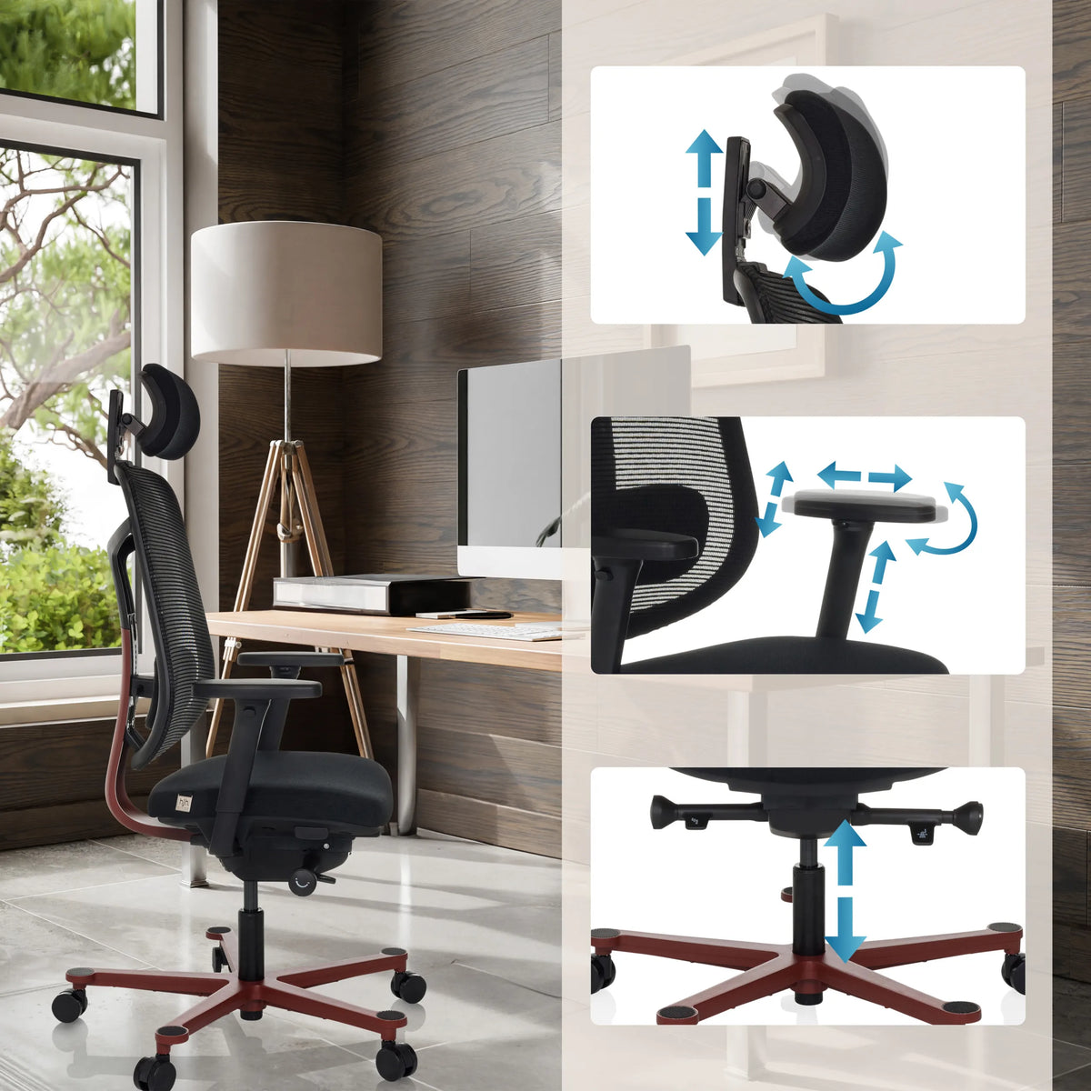 Appuie-tête, accoudoirs et hauteur d'assise réglables du Siège de bureau haut de gamme BICOLORE HIGH de hjh OFFICE