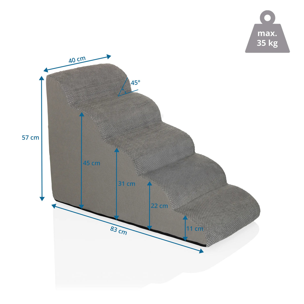 Dessin coté de l'Escabeau pour animaux de compagnie PAWY STEP 5, 83 x 57 cm et capacité de charge de 35 kg de hjh LIVING