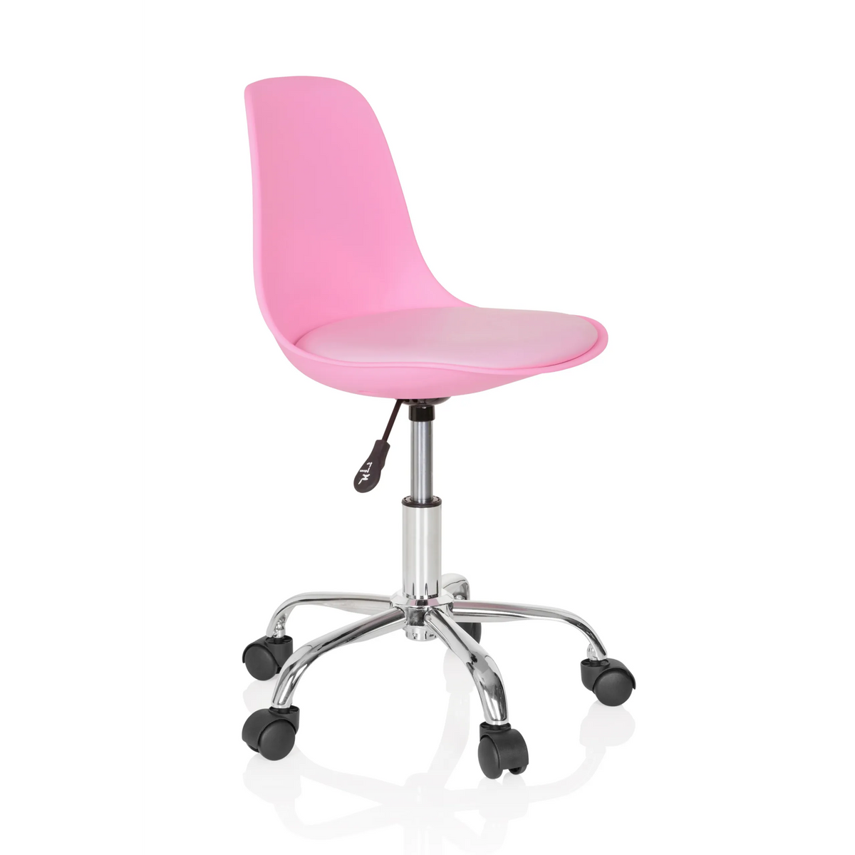 Chaise pivotante pour des enfants FANCY II rose avec coque incurvée et base à cinq roulettes de hjh OFFICE – vue à 360° (vue de trois quarts avant 60°)