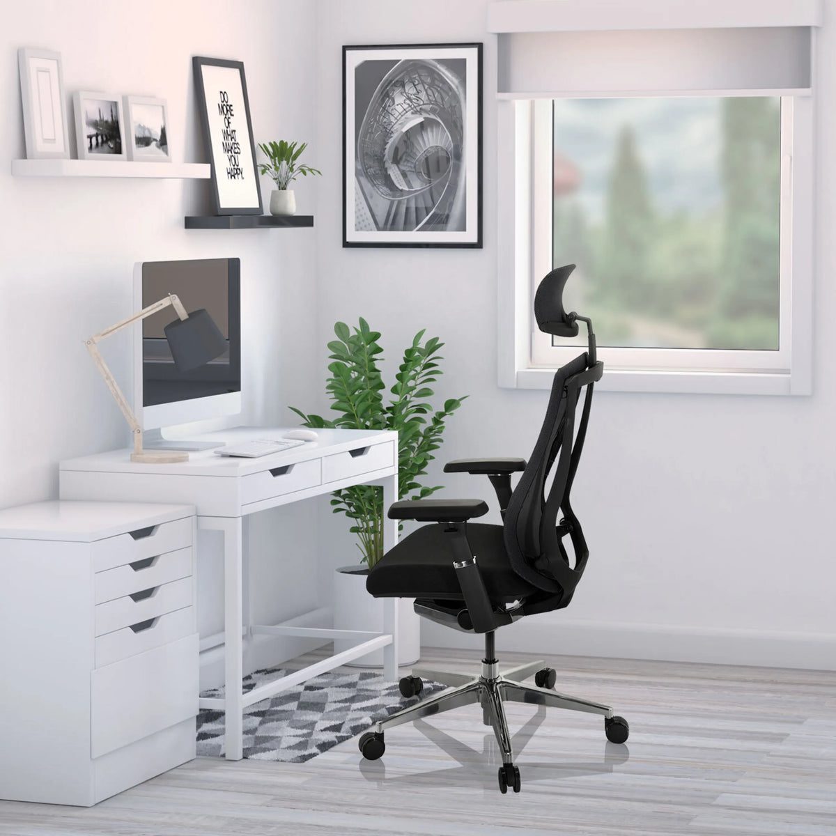 Siège de bureau haut de gamme INSPERO noir avec appuie-tête et accoudoirs de hjh OFFICE