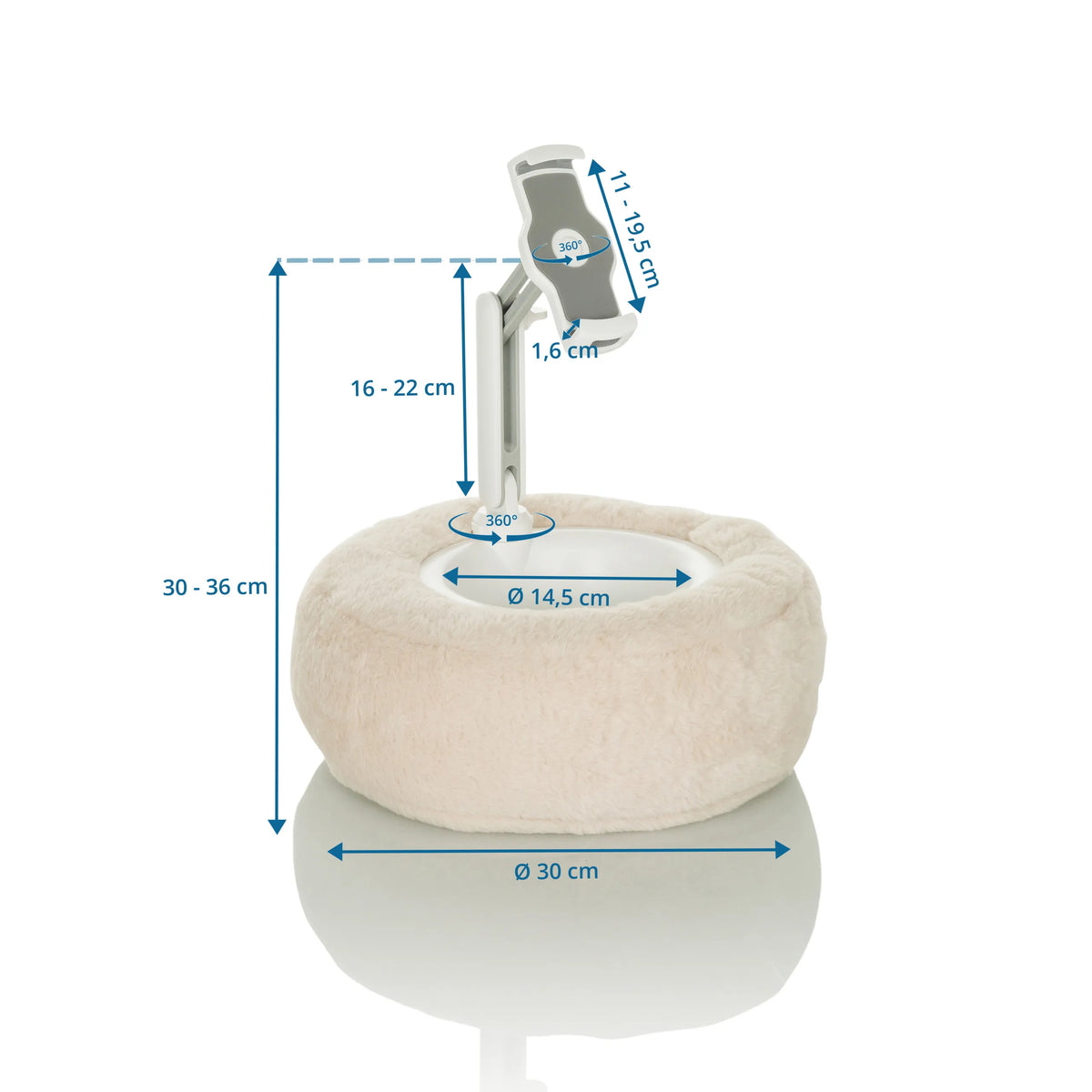 Dessin coté du Support de téléphone portable & tablette COMFILAP II avec un diamètre extérieur de 30 cm de hjh OFFICE