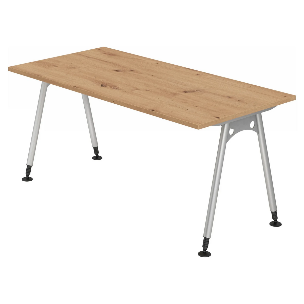 Bureau réglable en hauteur ATOS 16 S en chêne noueux avec pieds argentés de hjh OFFICE PRO