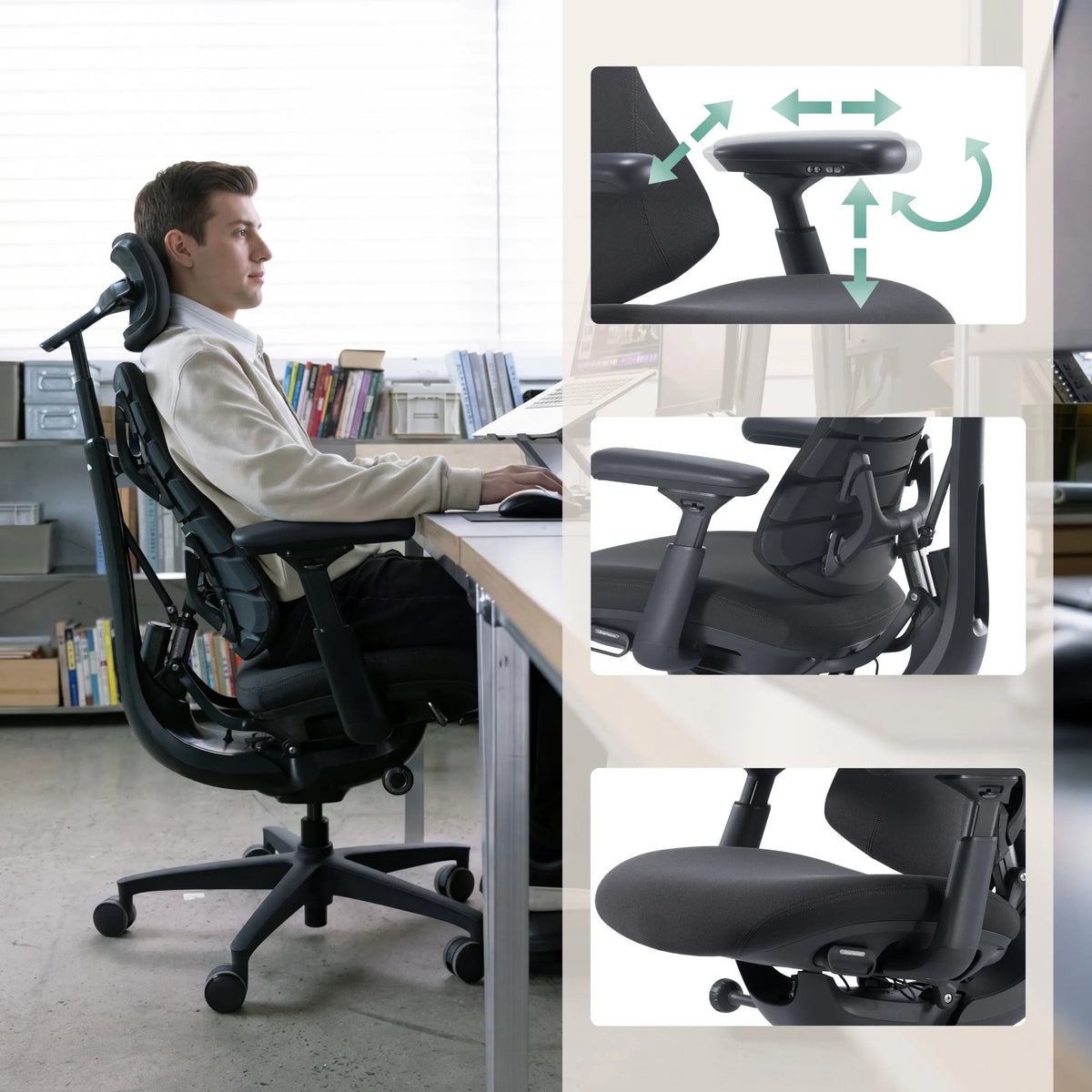 Accoudoirs et mécanisme d'assise réglables du Siège de bureau haut de gamme LiberNovo Omni Pro de Libernovo